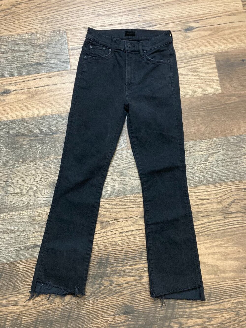 MOTHER Insider Crop Step Fray Jeans Women’s 25 Black Raw Hem Stretch Denim